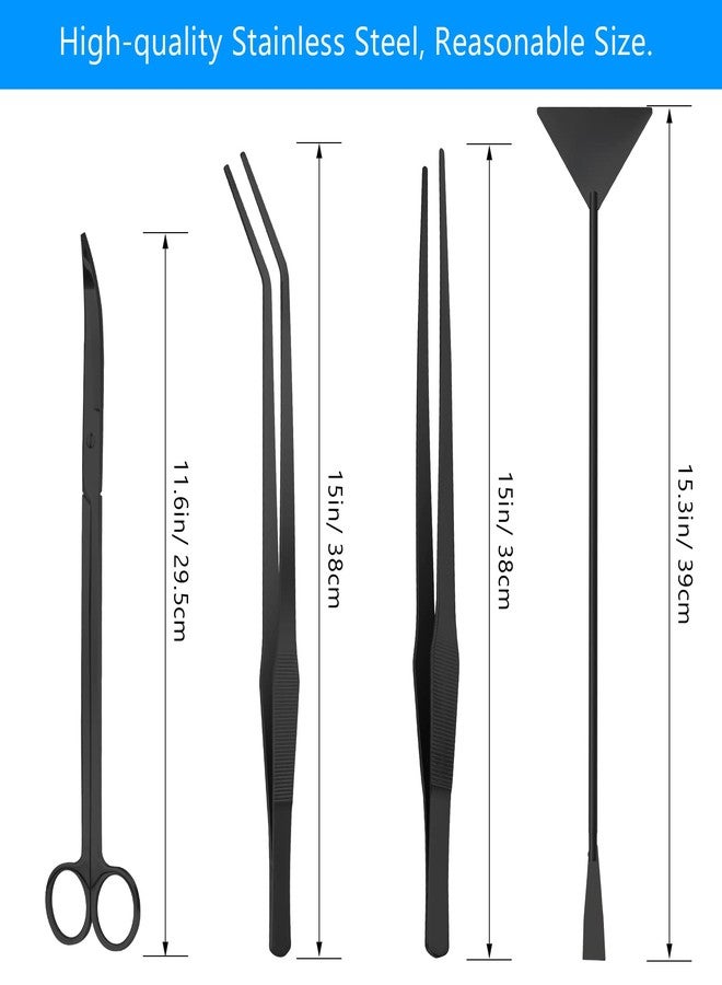 Liveek Aquarium Aquascape Tools Kit 15in, 4 in 1 Anti-Rust Aquatic Plant Aquascaping Tool Stainless Steel Tweezer Scissor Spatula for Aquarium Tank Clean Fish Tank Aquascape Accessories Set (black) - Image 2